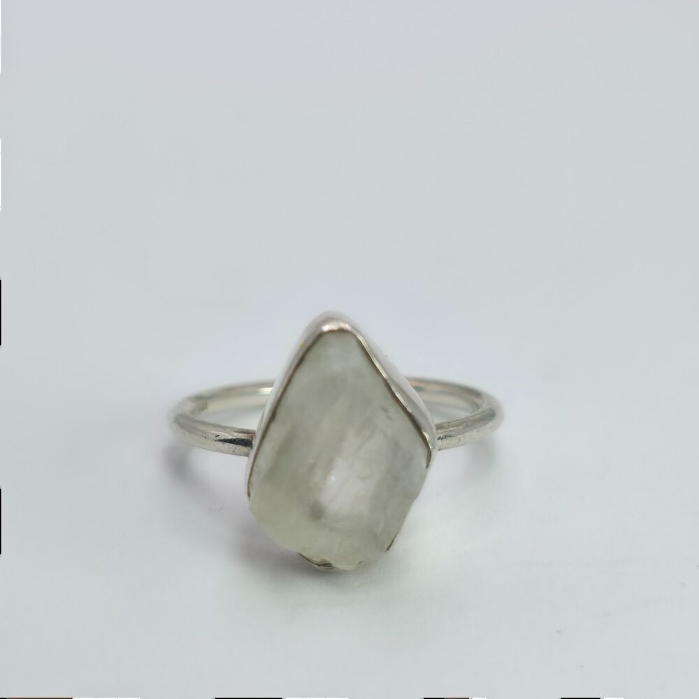 Ring 925‎ Sterling Silver  Raw Quartz Rough Cut Crystal Boho Minimalist Size 6 - Picture 2 of 7